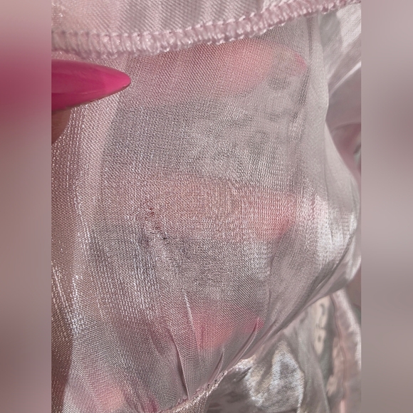 Baby Pink Organza Mesh Sheer Ruffled Mini Dress Top Sz 2X Wo Wo Wrap - Picture 8 of 16